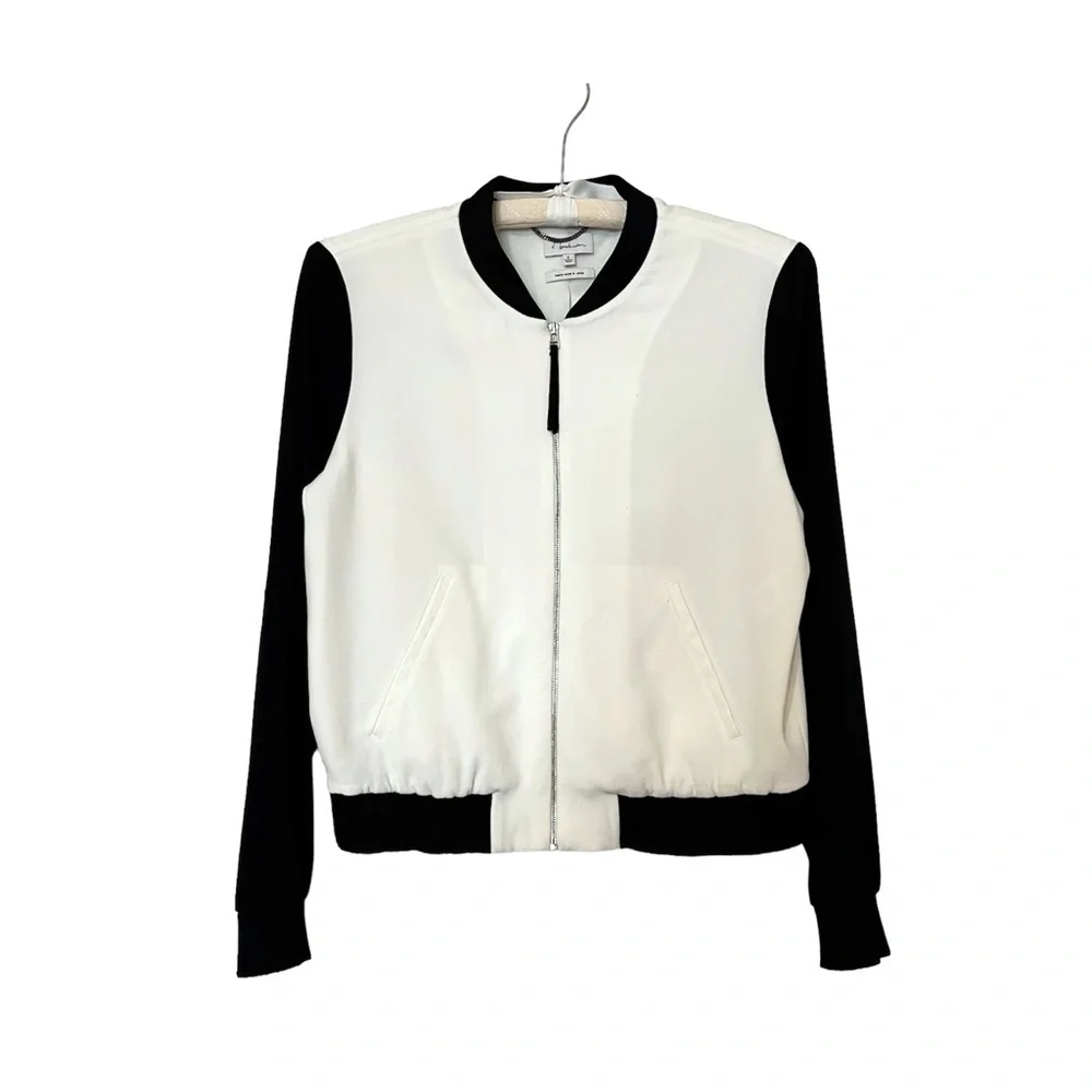 Aritzia Babaton Blouson Bomber Crepe Zip Up Jacket Black White - Size S - Picture 2 of 15